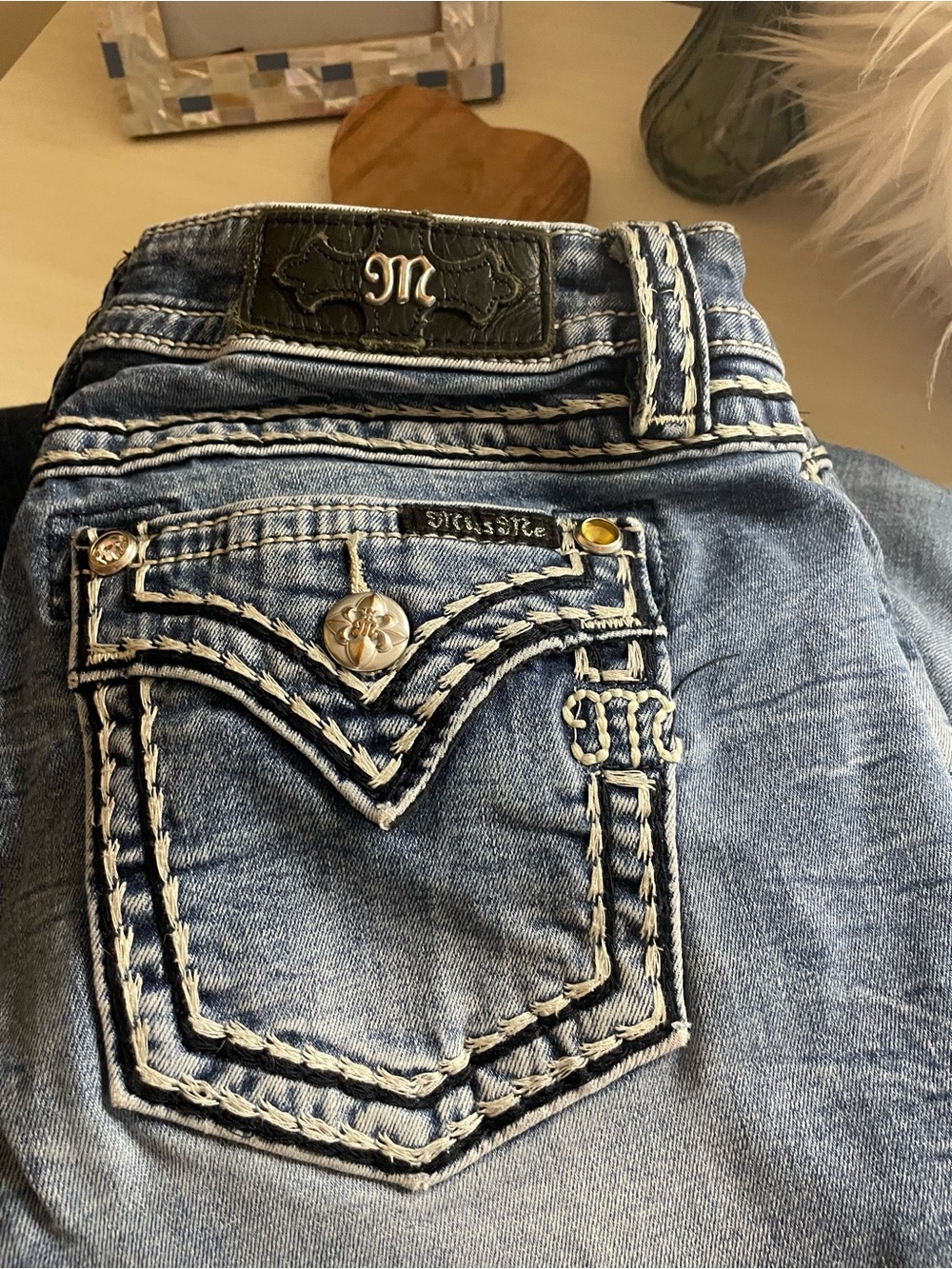 Miss Me Light Blue Embroidered Pocket Skinny Jeans